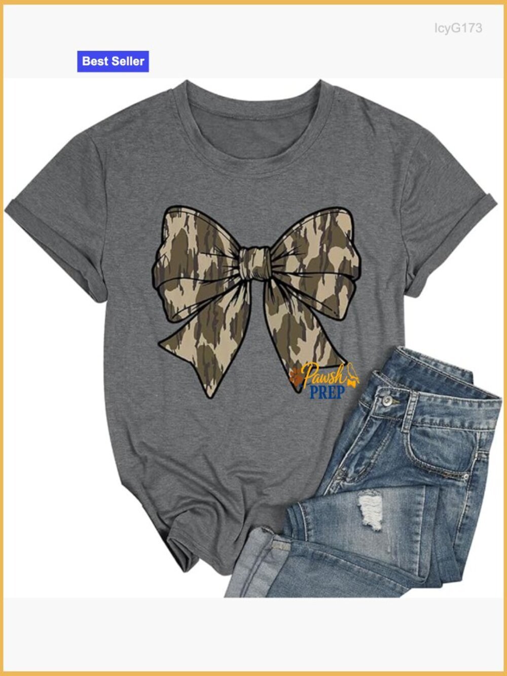 Short Sleeve Bow Print Tee Camo Tshirt